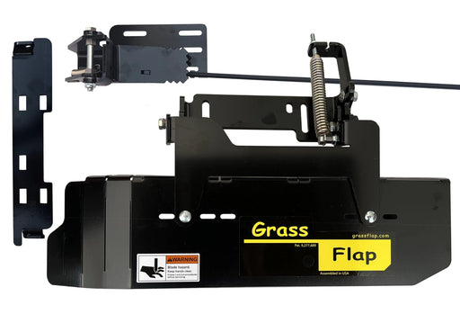 41SM70-5D-A1 GrassFlap™ Brand Chute Blocker with steel blocker plate, SED pedal, direct bolt design, and Scag no-drill mount included.