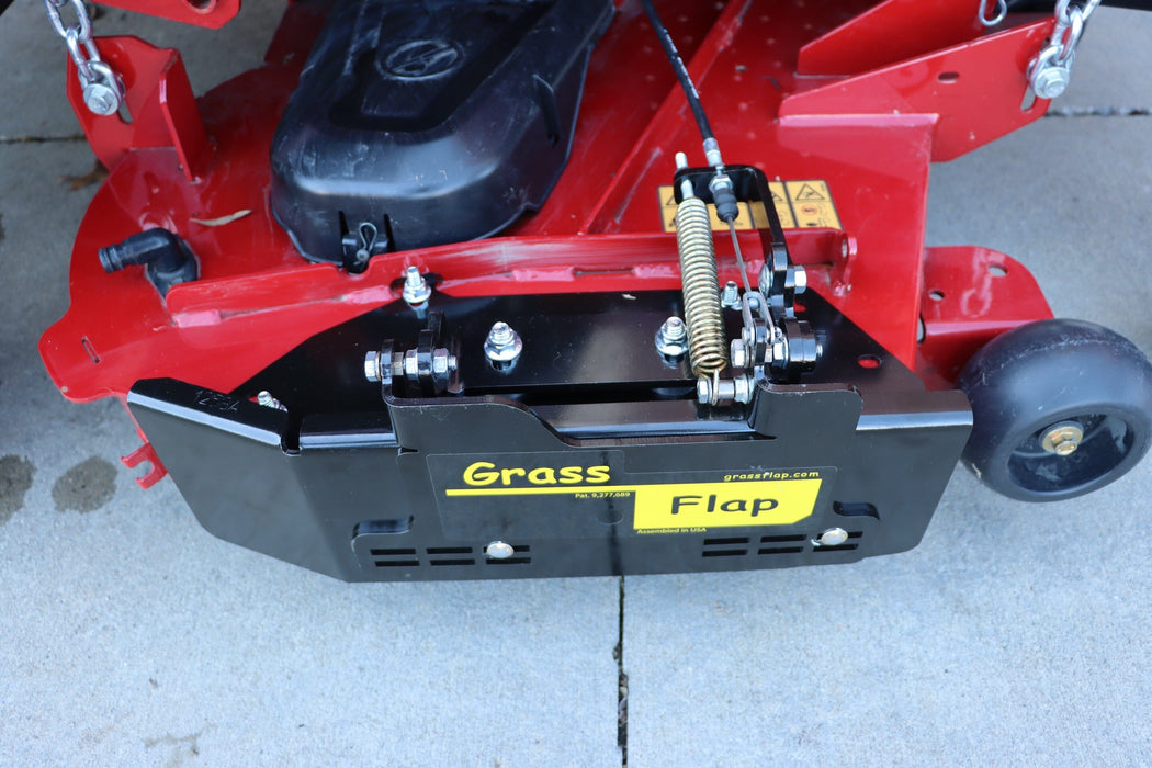 44T2M50-5L-A68 GrassFlap™ Brand Chute Blocker with steel plate, SEL pedal, direct bolt mount and TC1 cover plate for zero turn mowers.